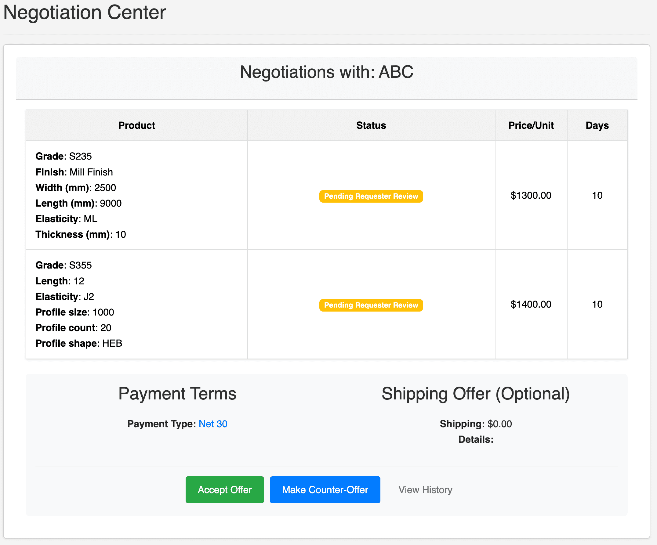 Negotiation UI